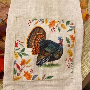 Autumn Turkey Embroidered Linen Towel